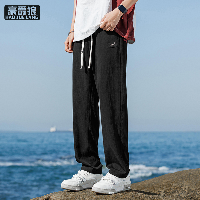 12313524.冰丝裤子男款夏季薄款宽松时尚新款休闲潮牌运动卫裤速干直筒长裤
