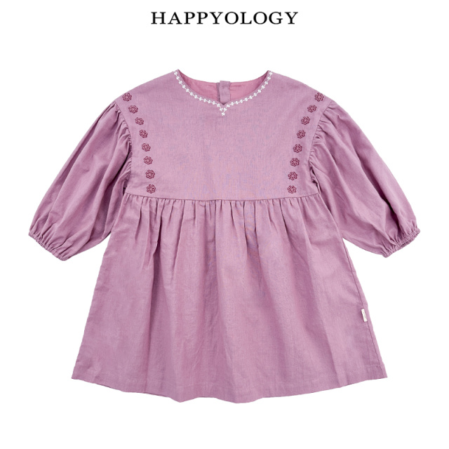 12315416.happyology英国儿童长袖春夏英伦纯色连衣裙可爱女童纯棉绣花裙子