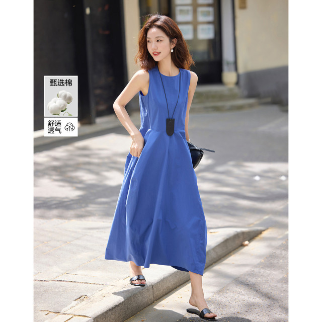 12339462.【云氧棉空气裙】夏季设计感不规则分割圆领无袖气质女花苞连衣裙