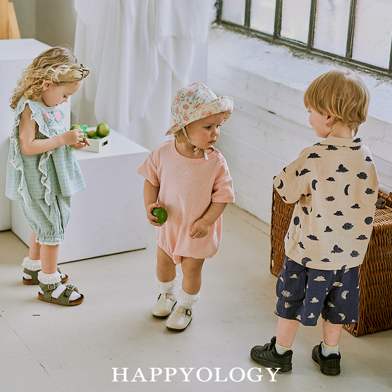 12314957.happyology英国儿童夏装爬服婴幼儿百天宝宝提花短袖连体衣