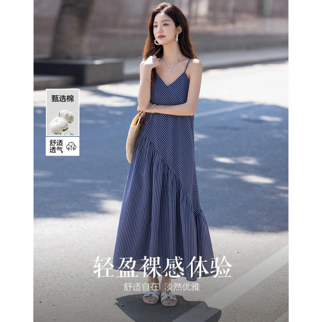 12340486.【含温柔云朵棉】夏季多层次拼接无袖吊带不规则A字女式连衣裙