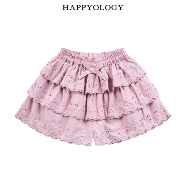 12314974.happyology英国女童分层花边短裤夏季女宝宝英伦风可爱镂空刺绣裤