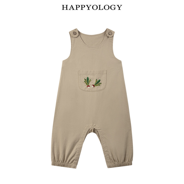 12314956.happyology英国儿童夏装爬服婴幼儿百天宝宝大口袋绣花连体衣