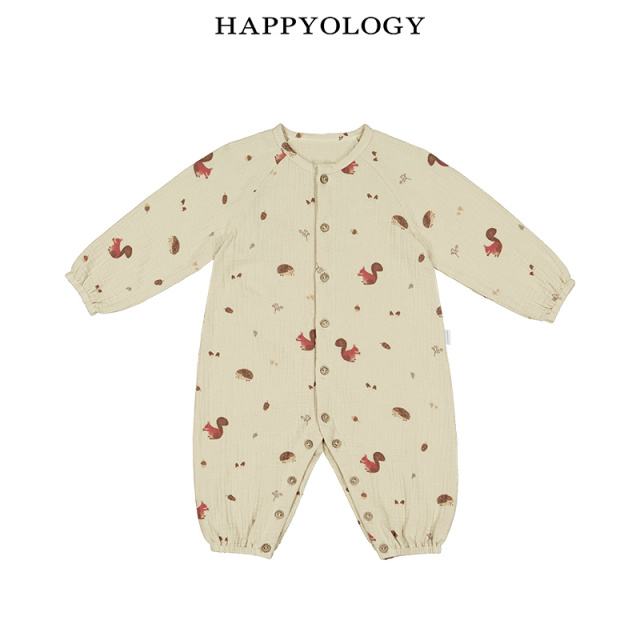 12315432.【新生儿好礼】happyology英国儿童秋宝宝爬服女童婴幼儿长袖双层纱连体衣