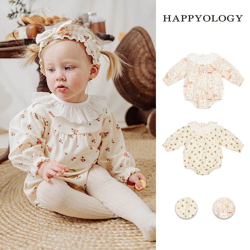 12314962.【新生儿好礼】happyology英国儿童针织印花居家服婴幼儿宝宝长袖爬服翻领连体衣