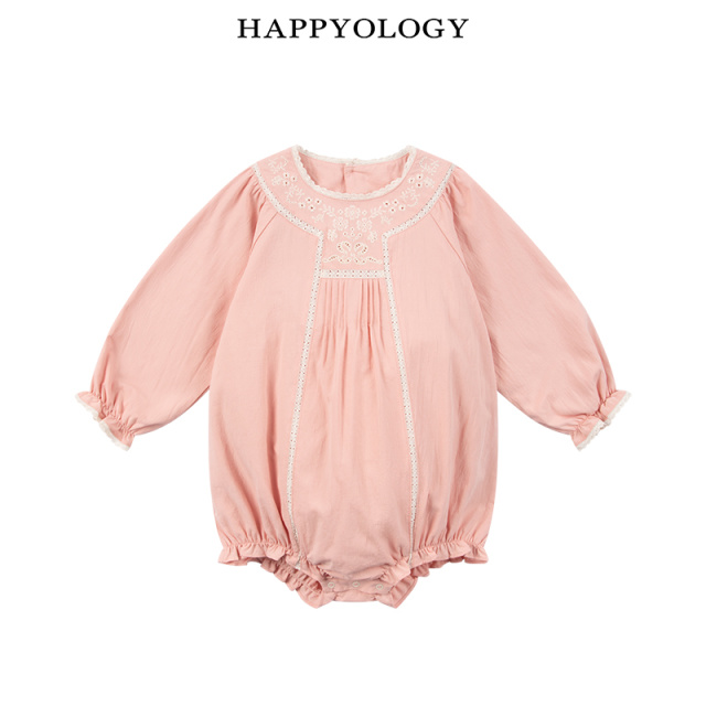 12314946.【新生儿好礼】happyology英国儿童爬服婴幼儿百天长袖绣花花边连体衣