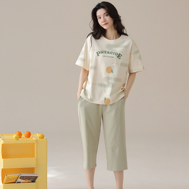 12338568.派邦奴纯棉亲肤宽松夏季七分裤短裤休闲家居服套装qh