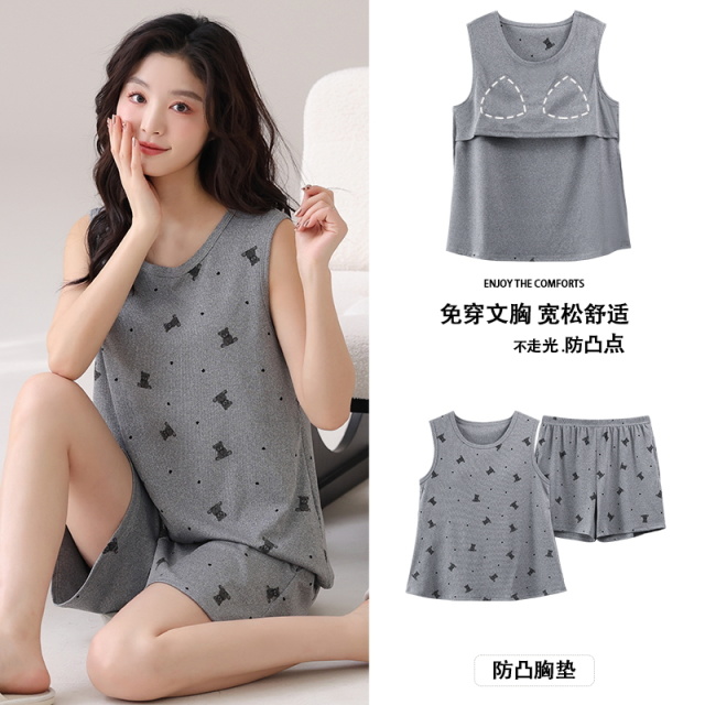 12339048.派邦奴背心带胸垫休闲居家舒适夏天短袖家居服套装qh