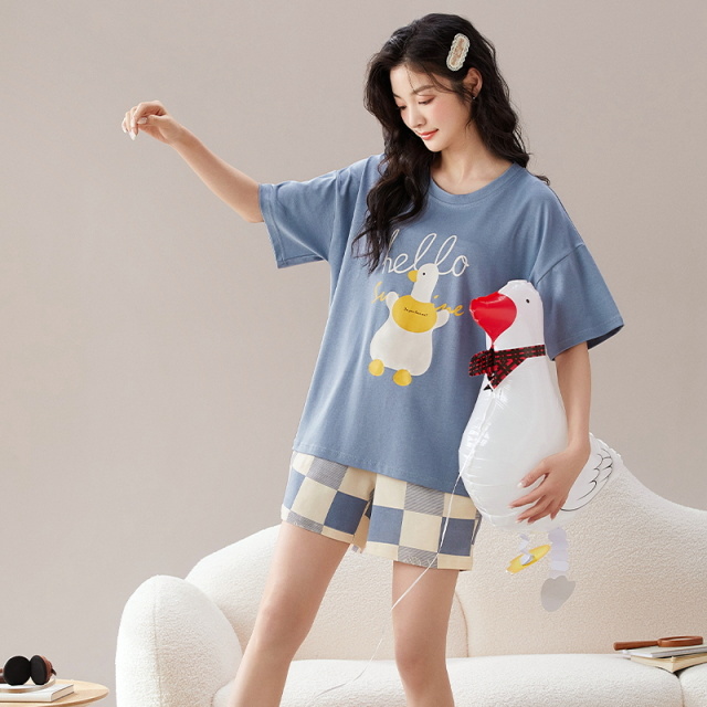 12338915.派邦奴休闲卡通印花情侣款短袖短裤家居服男qh