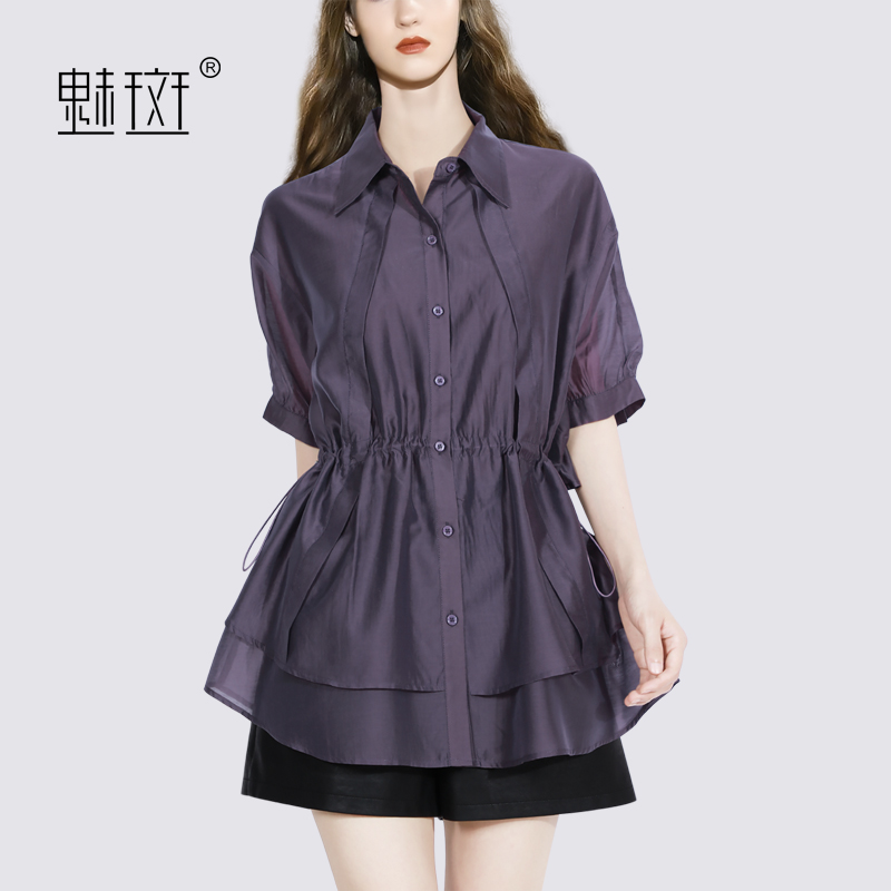 12337978.魅斑紫色收腰衬衫修身衬衣