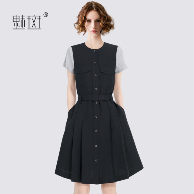 12338649.魅斑简约灰色T恤裙子两件套套装