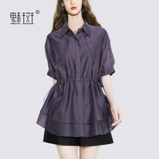 12337978.魅斑紫色收腰衬衫修身衬衣