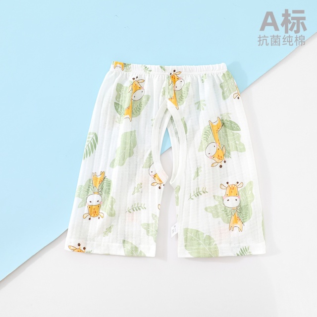 12344500.木木屋正品儿童夏季100%棉七分裤外出休闲裤男女宝家居睡裤透气叉叉裤