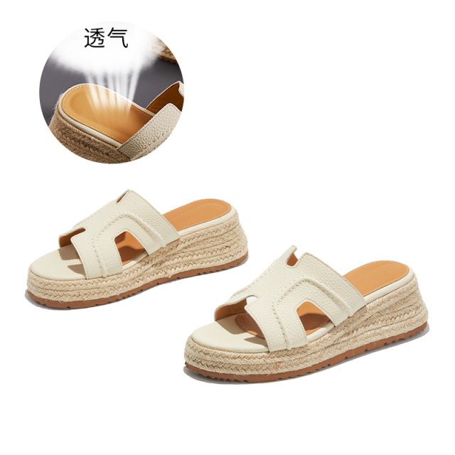 12356822.墨斯本发泡底真皮H拖鞋女新款外穿高级感增高半拖休闲百搭凉拖11991