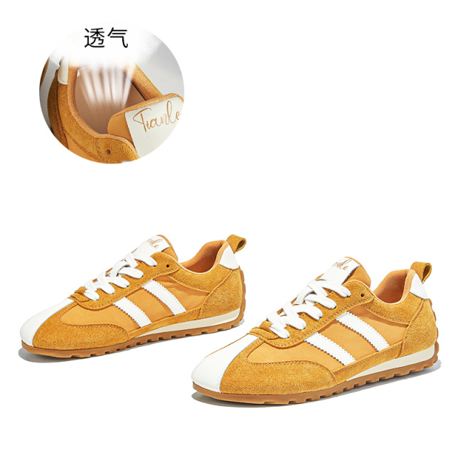 12356828.墨斯本真皮复古德训鞋女新款鞋子女鞋百搭平底运动鞋休闲阿甘鞋12065