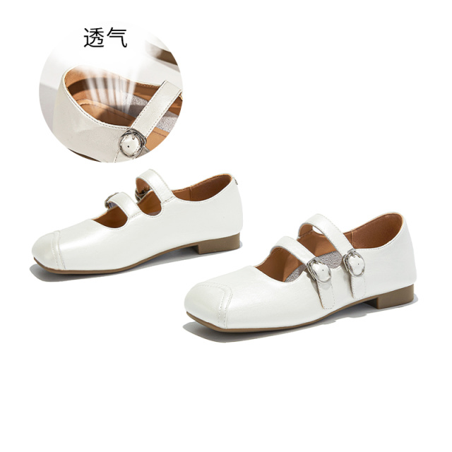 12356845.墨斯本真皮方头玛丽珍鞋女新款浅口单鞋休闲小皮鞋法式小香女鞋12052