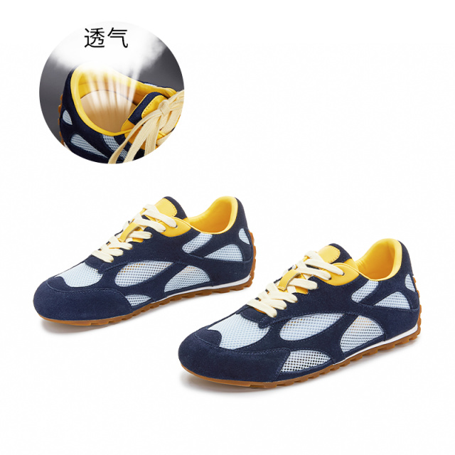12356826.墨斯本新款真皮德训鞋女网面透气运动阿甘鞋女休闲拼色百搭女鞋11976