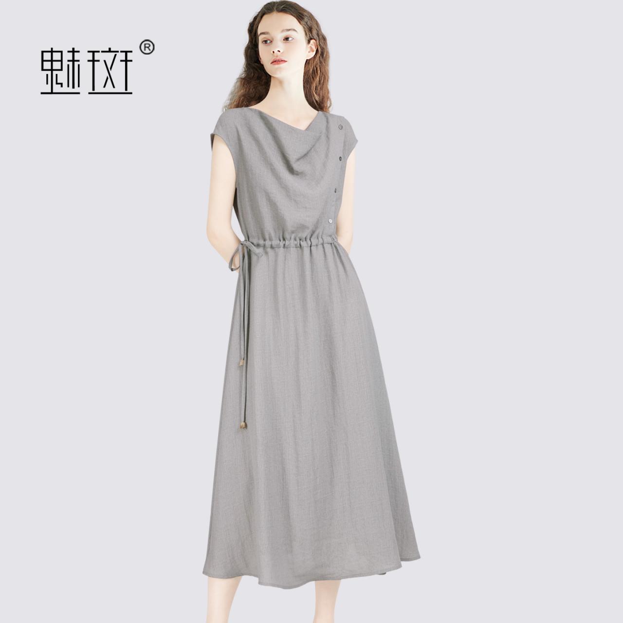 12356731.魅斑冷淡系荡领连衣裙中长款A字裙