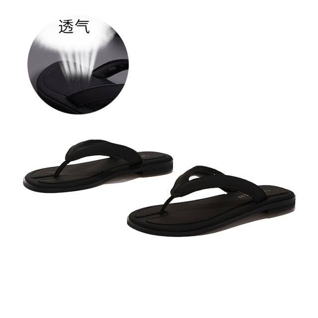 12356833.墨斯本真皮人字拖女鞋新款出门外穿平底法式小凉拖休闲时尚半拖11106