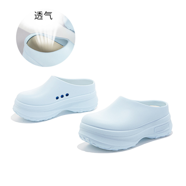 12356825.墨斯本头层猪皮鞋垫发泡底厨师鞋新款半拖厚底洞洞鞋包头拖鞋女12009
