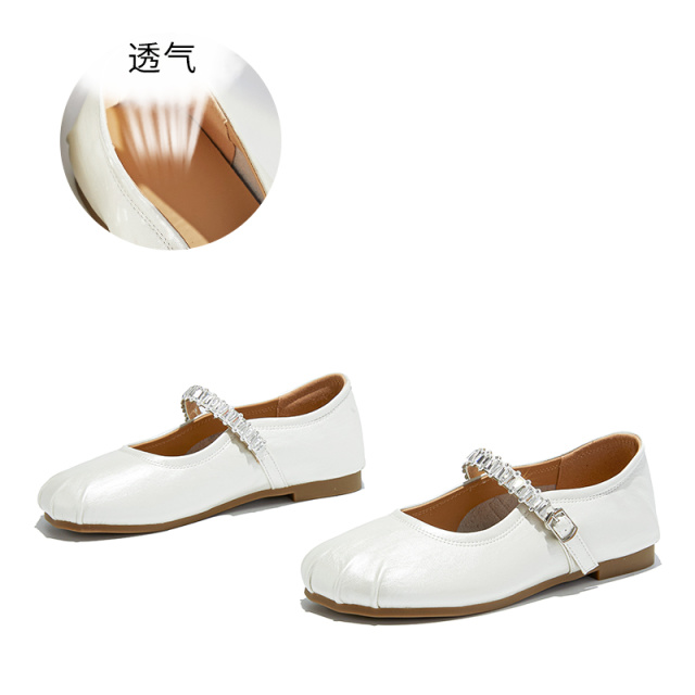 12356830.墨斯本真皮玛丽珍鞋女平底一字搭扣时装单鞋不累脚休闲银色女鞋12062