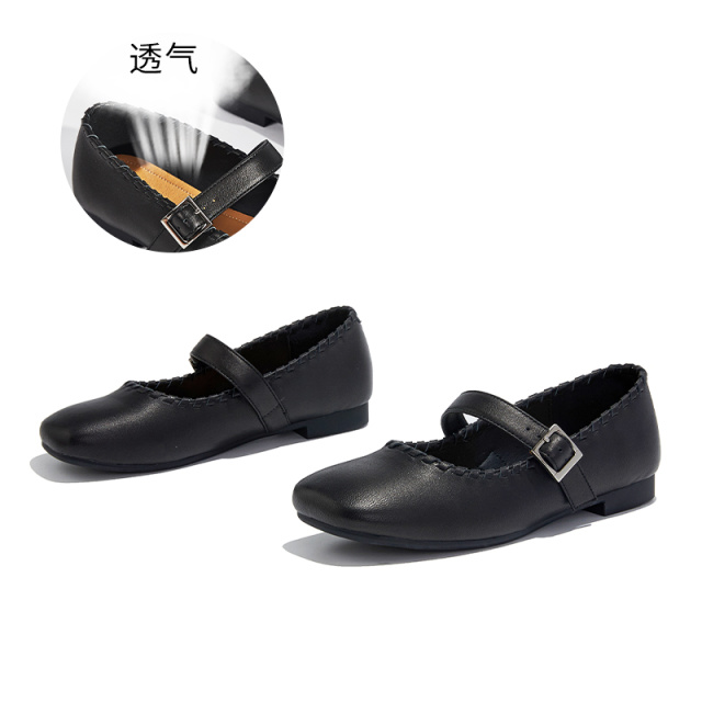 12356835.墨斯本头层羊皮玛丽珍鞋女浅口搭扣时装单鞋休闲女鞋百搭芭蕾鞋12016