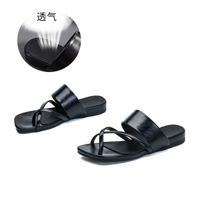 12356814.墨斯本夹趾拖鞋出门外穿新款平底时尚凉拖女休闲高级感法式半拖11970