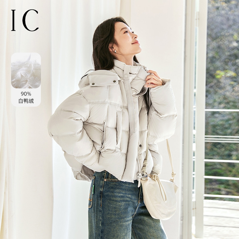 12358493.【90白鸭绒】加厚连帽短款羽绒服女2025冬时尚保暖休闲通勤外套