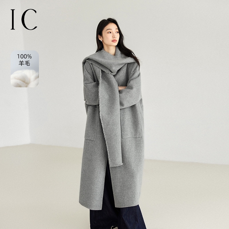 12358531.翻领毛边流苏双面呢大衣女2025新款秋冬设计感通勤宽松立领外套