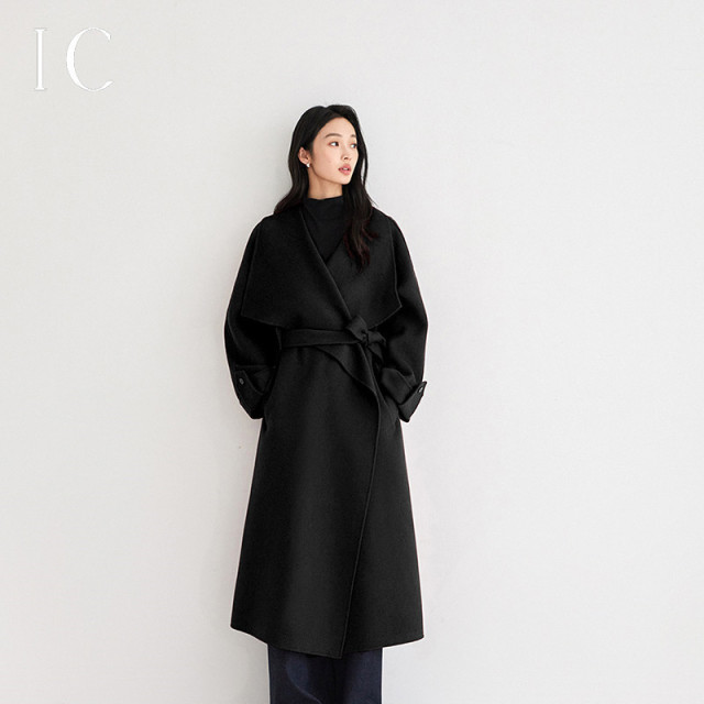 12358592.红色秋冬轻奢大翻领长款双面呢大衣女2025新款高级感毛呢外套