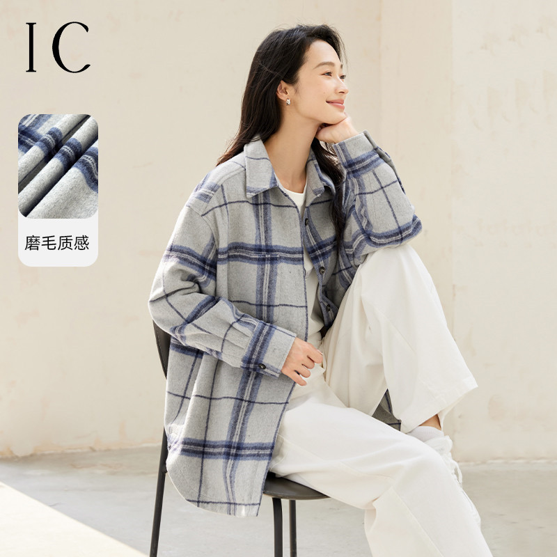 12358601.利落简约衬衫式格纹宽松外套女2025新款设计通勤休闲气质上衣