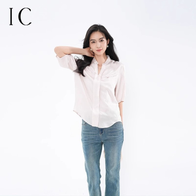 12360169.V领口链条中袖小衫通勤百搭衬衫上衣女日常休闲通勤薄款衬衣