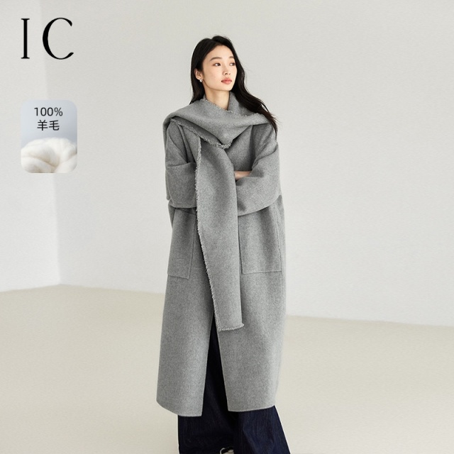 12358531.翻领毛边流苏双面呢大衣女2025新款秋冬设计感通勤宽松立领外套