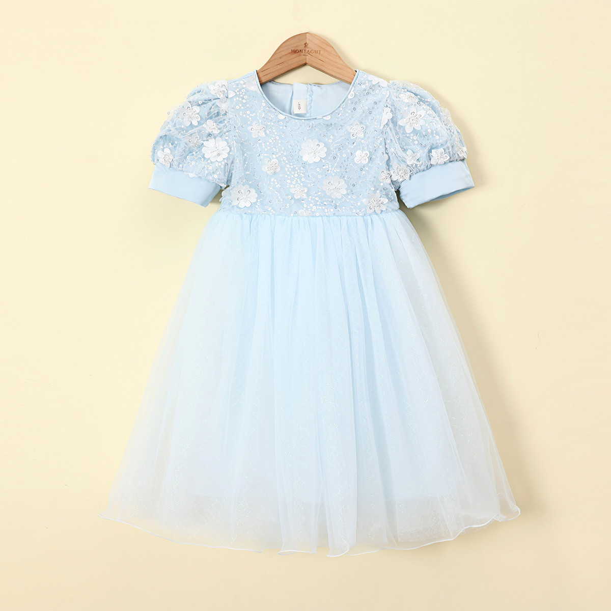 12363663.【花朵亮片网纱公主裙】女童短袖连衣裙夏季新款甜美生日礼服裙子