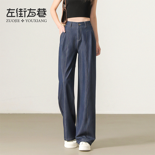 13001110.【左街右巷】撞色线中缝新款轻薄直筒阔腿裤