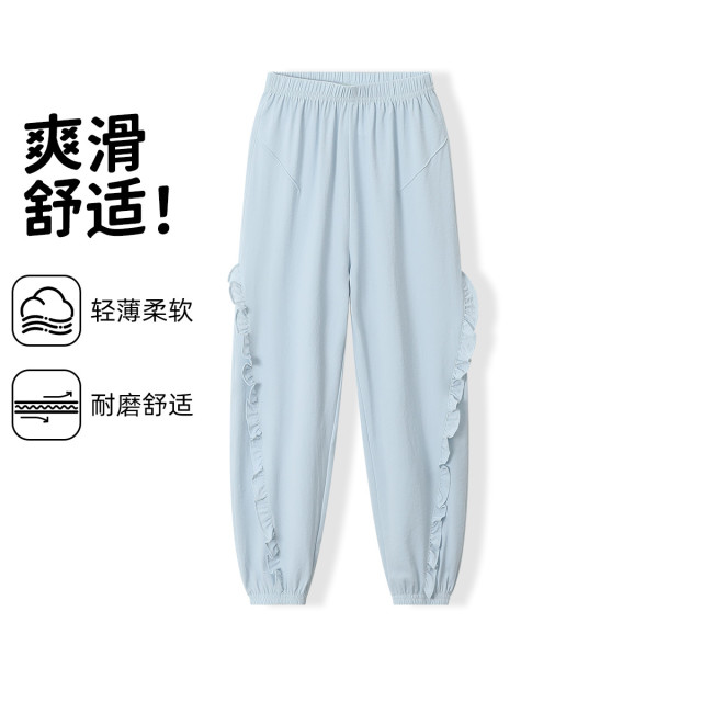 12363758.【偏小一码】【木耳边四面弹休闲裤】女童束脚裤夏季新款中大童轻薄透气防蚊裤