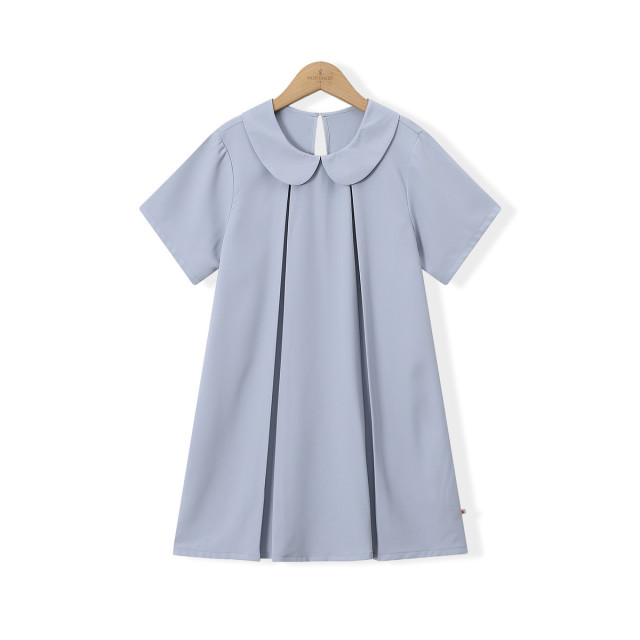 12363640.【压褶设计娃娃领连衣裙】女童夏季新品中大童垂感短袖A字公主裙
