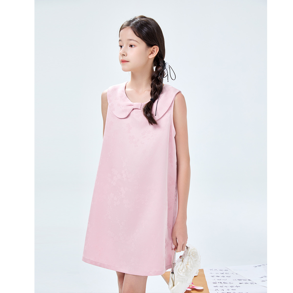 12363672.【缎面提花背心裙】女童无袖连衣裙2025夏季新款宽松休闲裙子
