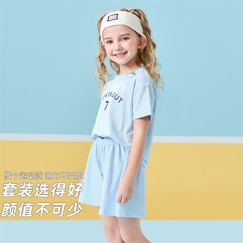 12363682.【珠地空气棉运动套装】女童短袖T恤裙裤中大童时尚休闲两件套薄
