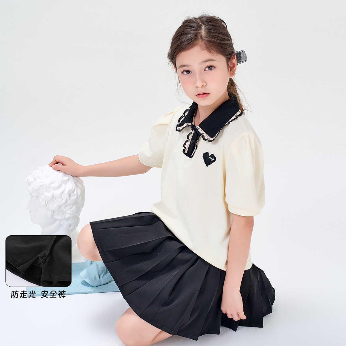 12363653.女童学院风套装夏季儿童polo衫短袖T恤百褶半身裙时尚两件套