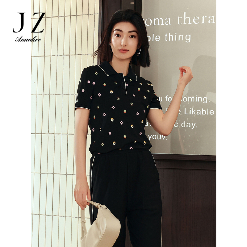 12367117.商场同款JZ玖姿老钱polo衫短袖上衣女装夏季新款JZEX80315