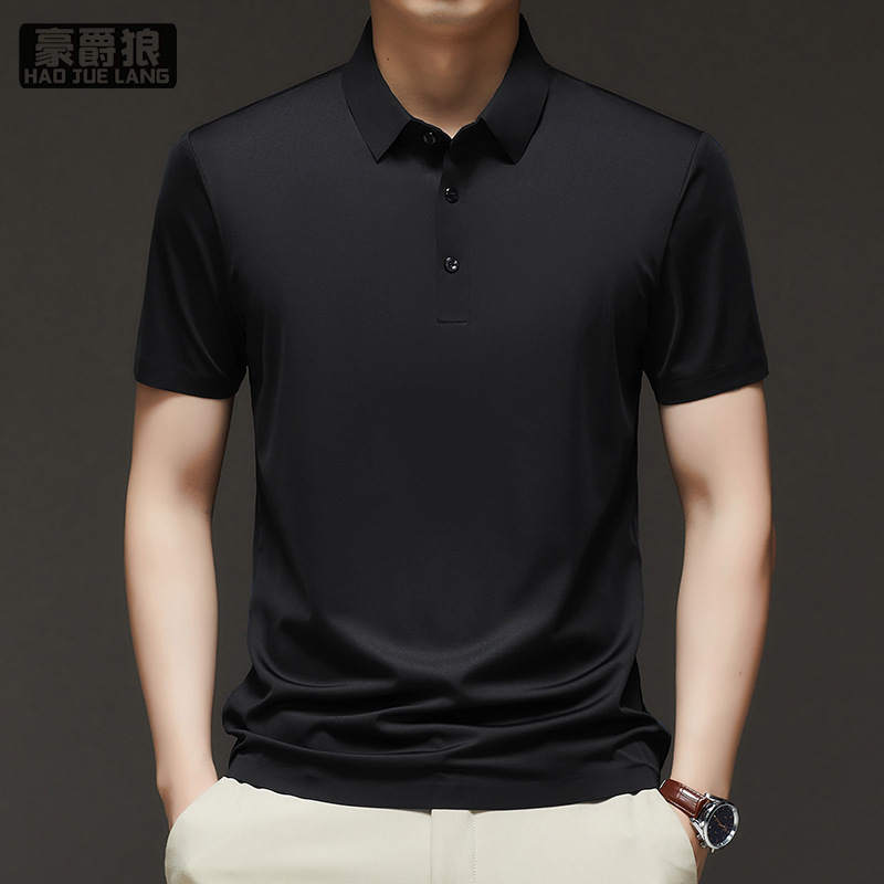 12368103.纯色polo衫短袖男夏季成熟痞帅商务上衣潮流美式复古重磅翻领t恤