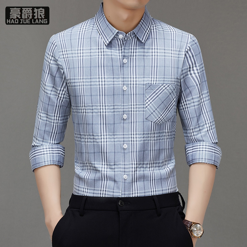 12368121.衣服衬衫男翻领透气四季通用长袖中老年人男士衬衫男休闲衬衣男