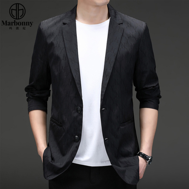 12375098.【玛波尼】25年新款西服男士春秋商务休闲印花薄款时尚百搭中年韩版西装外套
