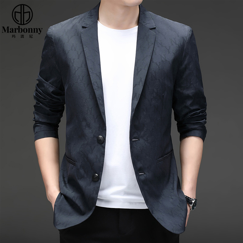 12375098.【玛波尼】25年新款西服男士春秋商务休闲印花薄款时尚百搭中年韩版西装外套