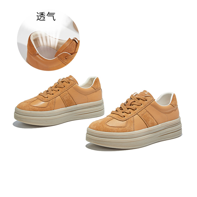 12379236.墨斯本复古真皮德训鞋女新款不累脚厚底小白鞋休闲百搭时尚女鞋12076
