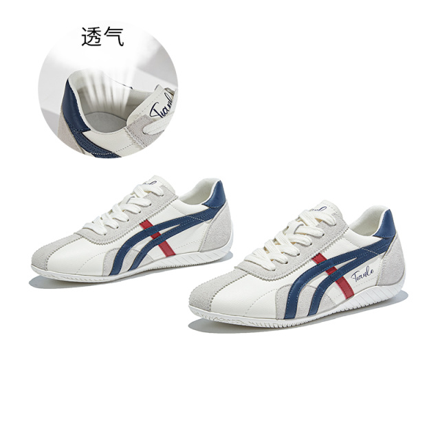 12379243.墨斯本真皮阿甘鞋女新款平底运动德训鞋休闲百搭小白鞋时尚女鞋12075