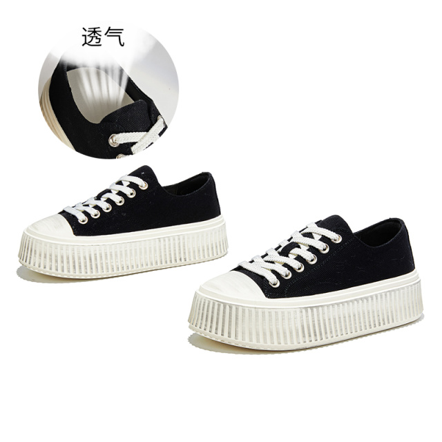 12379233.墨斯本新款帆布鞋复古擦色饼干鞋休闲小白鞋女厚底板鞋时尚女鞋12079
