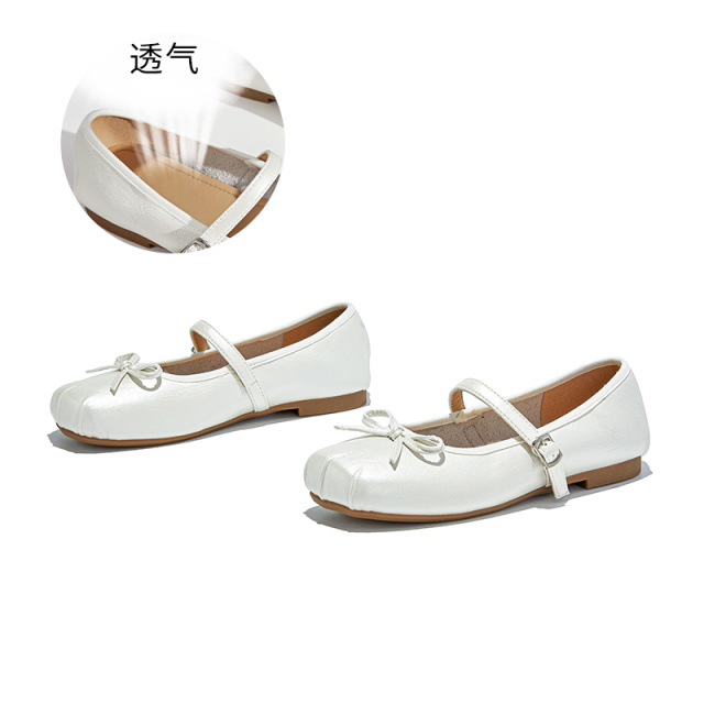 12379245.墨斯本真皮蝴蝶结玛丽珍女鞋新款方头搭扣时装单鞋不累脚鞋子女12073