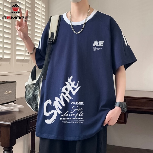12383495.【99元任选2件】美国苹果【纯棉】短袖T恤男夏季高中学生纯棉休闲新款短袖高品质